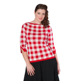 Banned Retro 1950's Check Knitted Vintage Dorothy Top Red