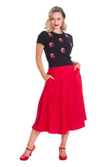 Banned Retro 1950's Cherry Berry Embroidery Knit Vintage Top Black