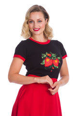 Banned Retro 1950's Strawberry Fields Knit Vintage Top Black