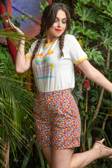Banned Retro 70's Palm Springs Didi Crew Neck Vintage T-Shirt Cream