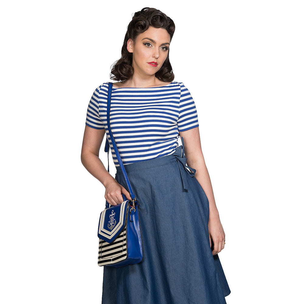 Banned Retro 1950's Stripe Nautical Boat Neck Vintage Dorothy Top
