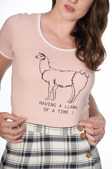 Banned Retro Having a Llama Of A Time Didi Crew Neck Vintage T-Shirt Pink