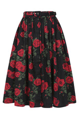 Banned Millie Rose Garden Circle Skirt - Retro Style Floral Swing Skirt with Belt-Black