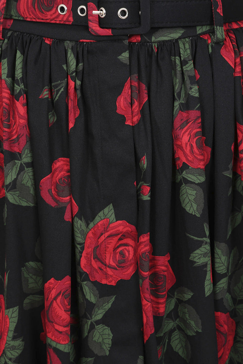 Banned Millie Rose Garden Circle Skirt - Retro Style Floral Swing Skirt with Belt-Black