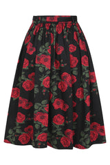 Banned Millie Rose Garden Circle Skirt - Retro Style Floral Swing Skirt with Belt-Black