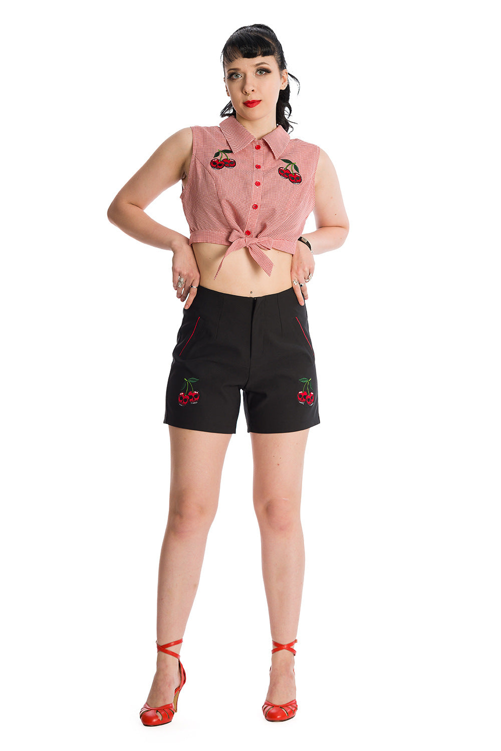 Banned RetroCherry Pie Black Rockabilly Shorts