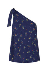 Banned Retro 70's Spring Sprig A-Symmetric Floral Vintage Top Navy