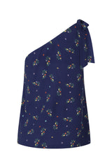 Banned Retro 70's Spring Sprig A-Symmetric Floral Vintage Top Navy