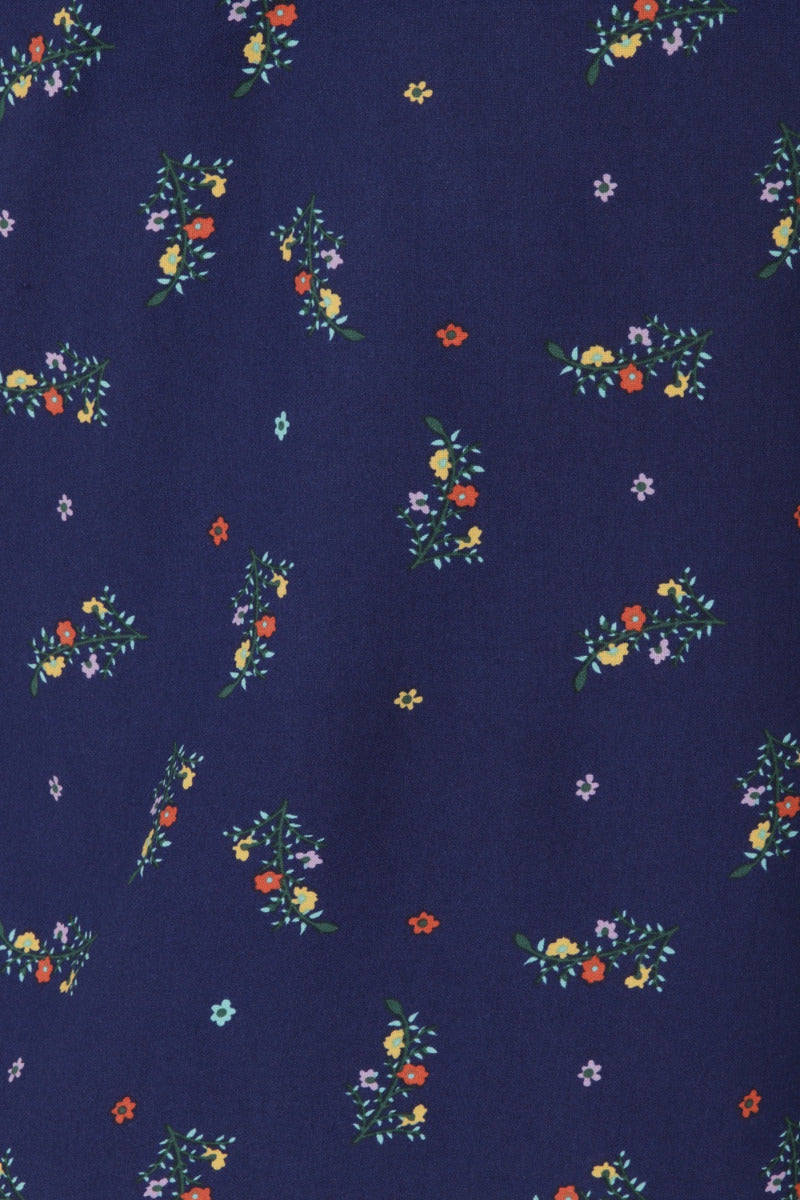 Banned Retro 70's Spring Sprig A-Symmetric Floral Vintage Top Navy