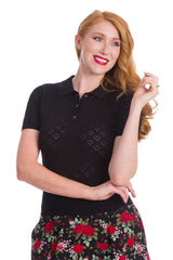 Banned Retro 1950's Smart Love Hearts Perforated Knit Top