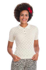 Banned Retro 1950's Smart Love Hearts Perforated Knit Top