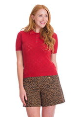 Banned Retro 1950's Smart Love Hearts Perforated Knit Top