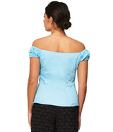 Banned Retro Winnie Off Shoulder Vintage Top Baby Blue