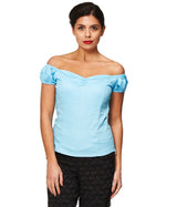 Banned Retro Winnie Off Shoulder Vintage Top Baby Blue