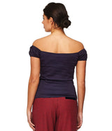 Banned Retro Winnie Off Shoulder Vintage Top Night Blue