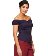 Banned Retro Winnie Off Shoulder Vintage Top Night Blue