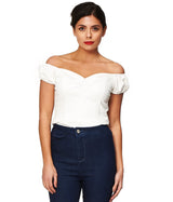 Banned Retro Winnie Off Shoulder Vintage Top Off White