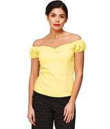 Banned Retro Winnie Off Shoulder Vintage Top Yellow
