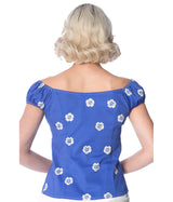 Banned Retro 1950's Tutti Fruity Flower Floral Off Shoulder Top Blue