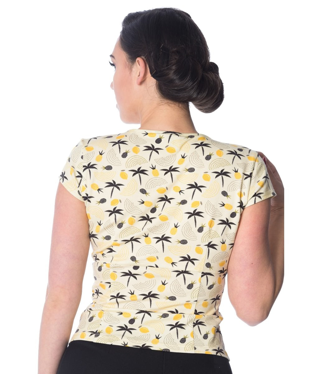 Banned Retro Palm Shade Pineapple Vintage Wrap Top Cream Yellow