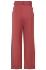 Banned Joanna 40s Wide Leg Trousers - Vintage Style Belted Comfort Pants-Wash Burgundy