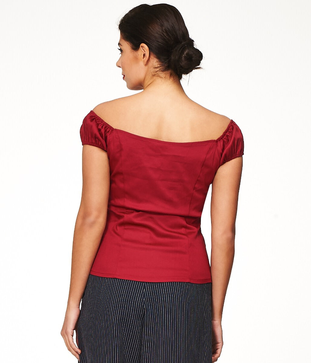 Banned Retro Winnie Off Shoulder Vintage Top Bordeaux