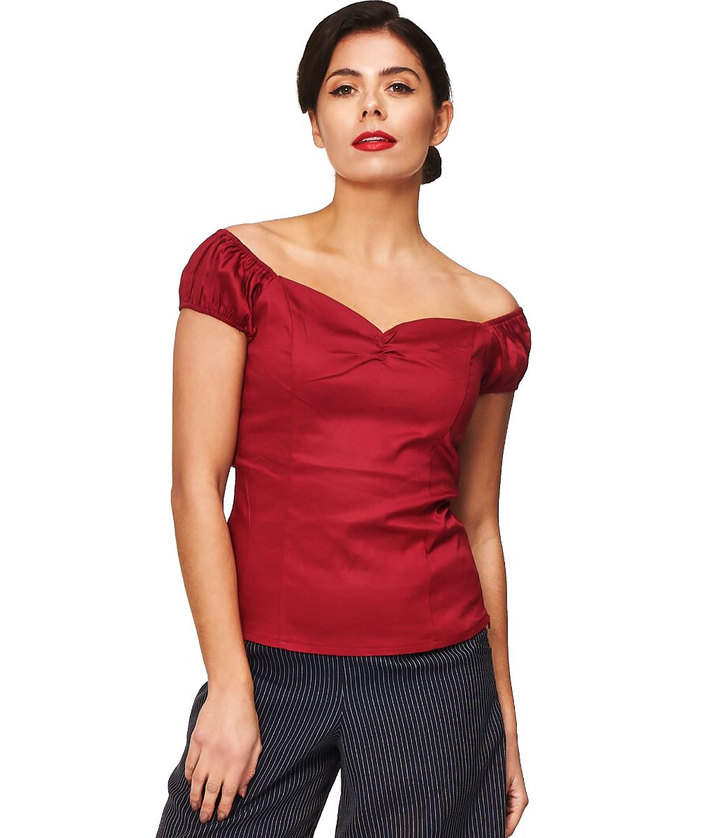 Banned Retro Winnie Off Shoulder Vintage Top Bordeaux