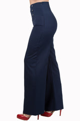 STAY AWHILE ANCHOR NAUTICAL WIDE LEG TROUSERS