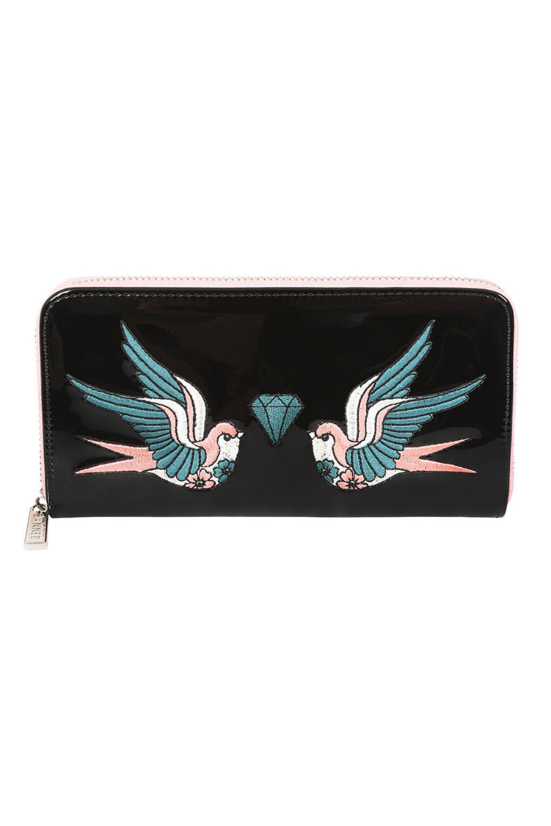 BANNED The Swallows Return Lacquer Wallet | Rockabilly Card Organizer-Black-One Size