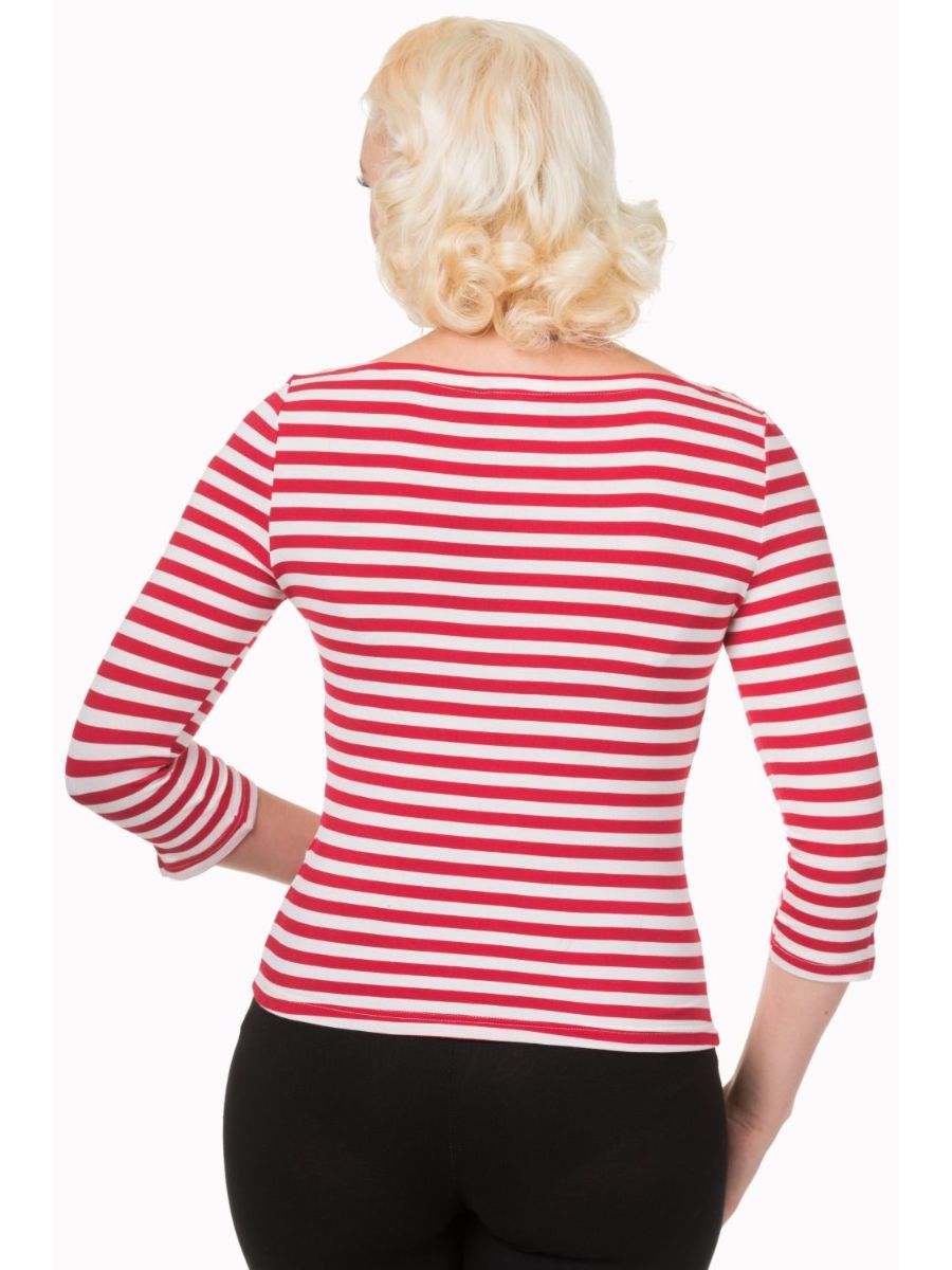 Banned Retro Modern Love Vintage Dorothy Top White Red Stripes