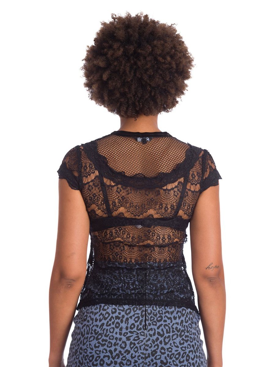 Banned Retro 1950s Midnight Mesh Lace Vintage Top Black