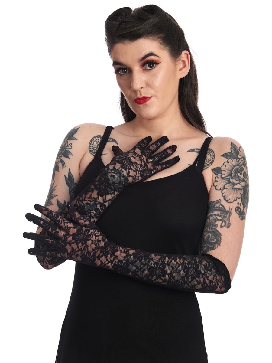 SYBIL LACE LONG GLOVES-Black-One Size