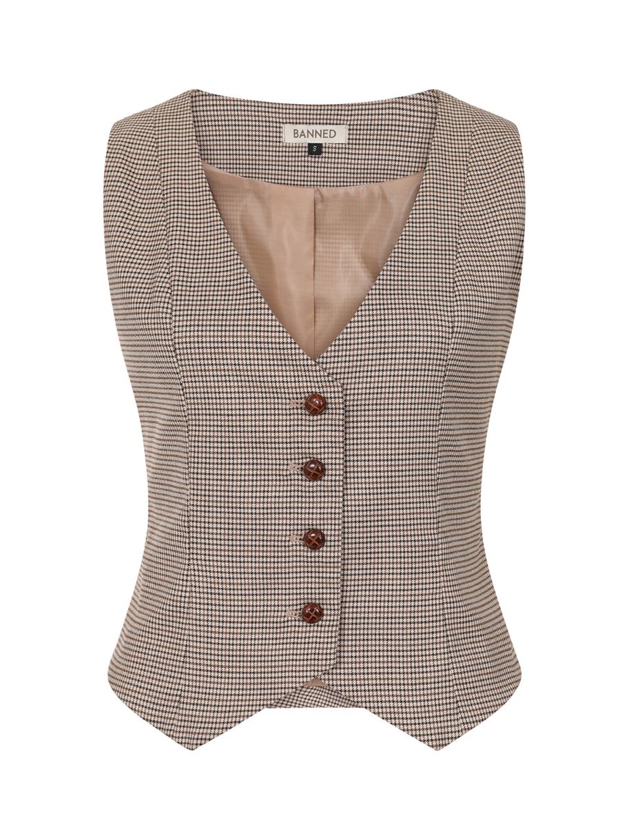 Hallie houndstooth waistcoat Brown