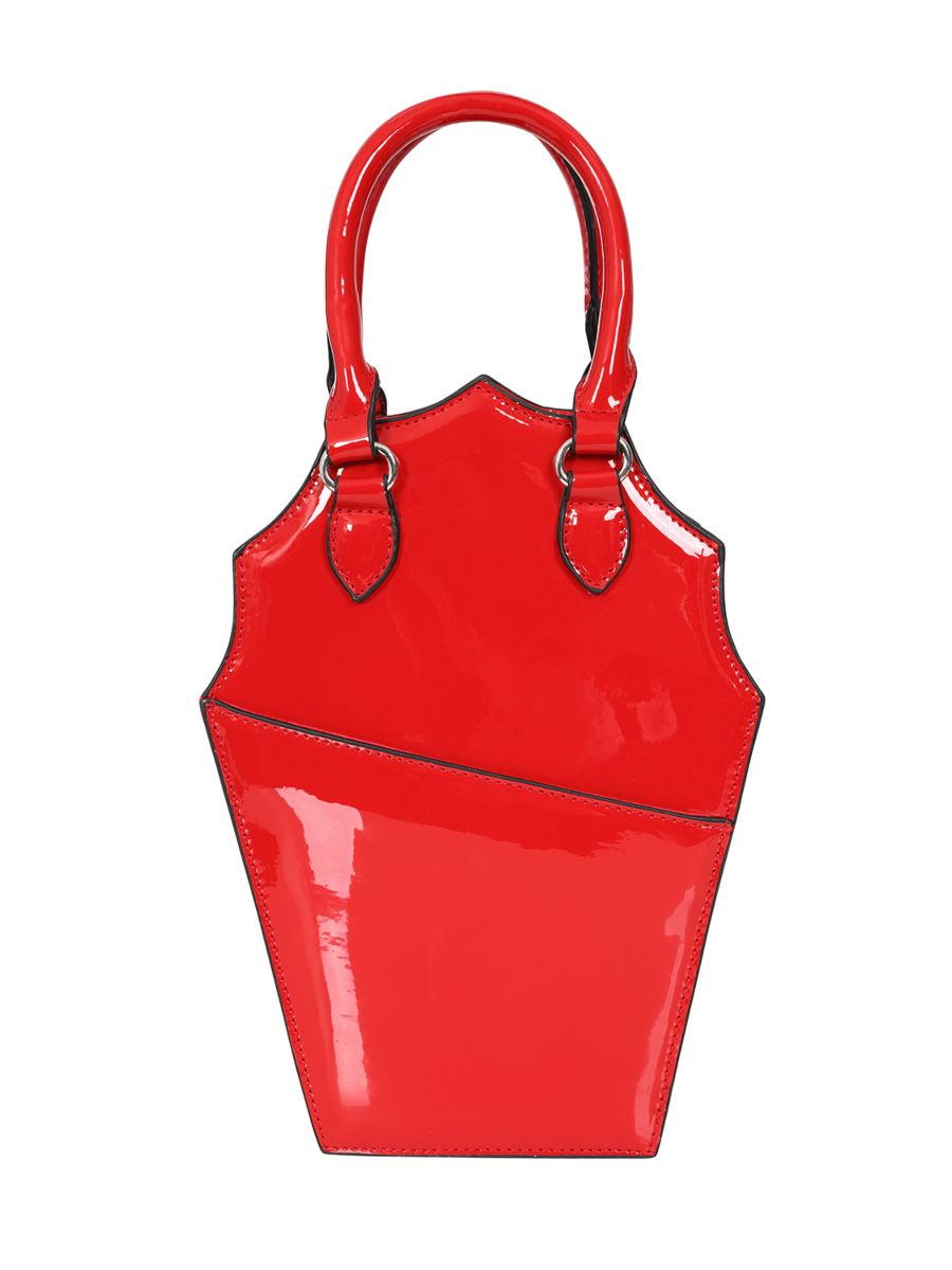 BANNED Ghoul Coffin Red Bag | Shimmer Quilted Gothic Handbag with Spider Web-Red-One Size