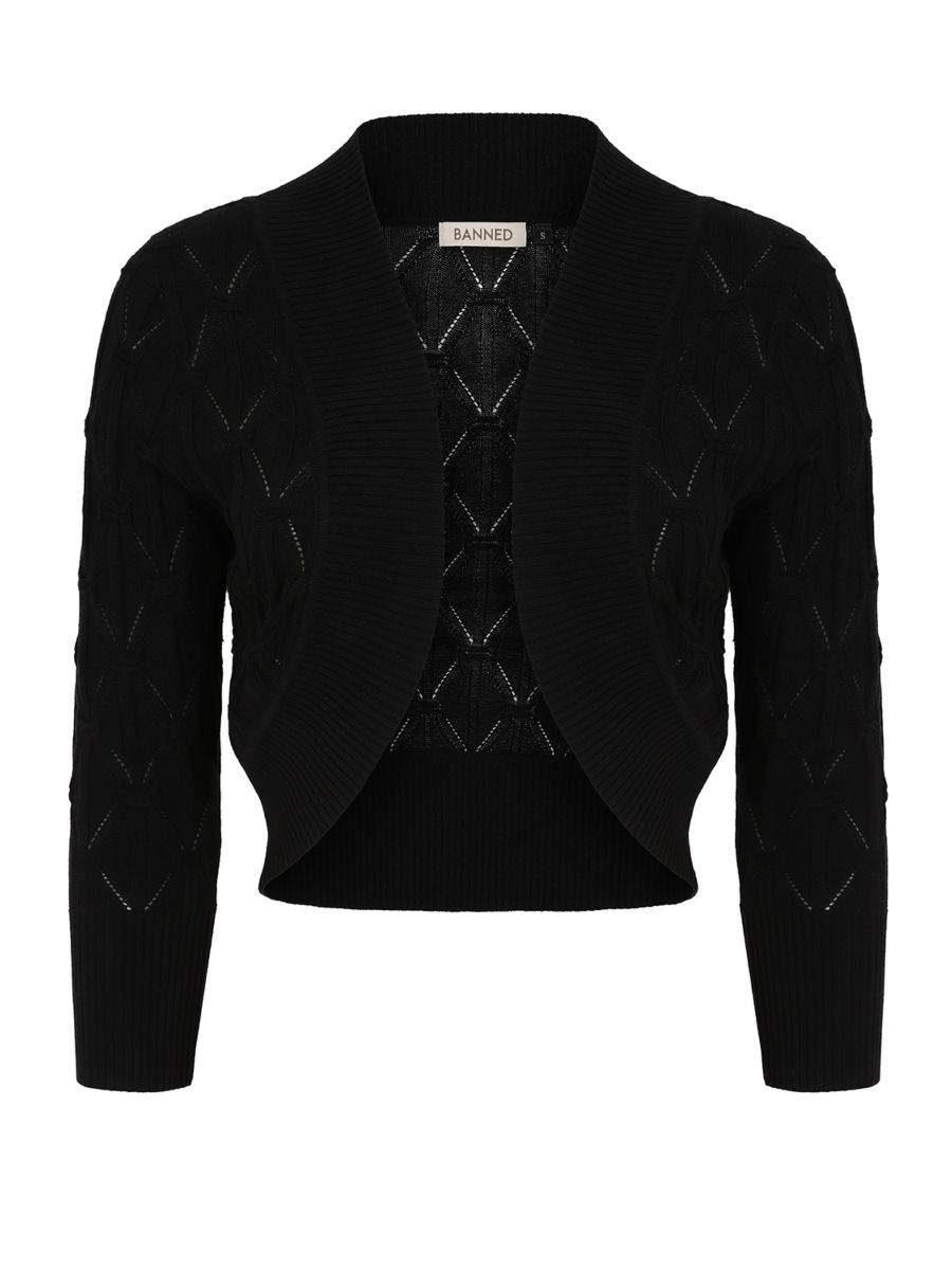 BANNED RETRO Eden Diamond Knit bolero Black