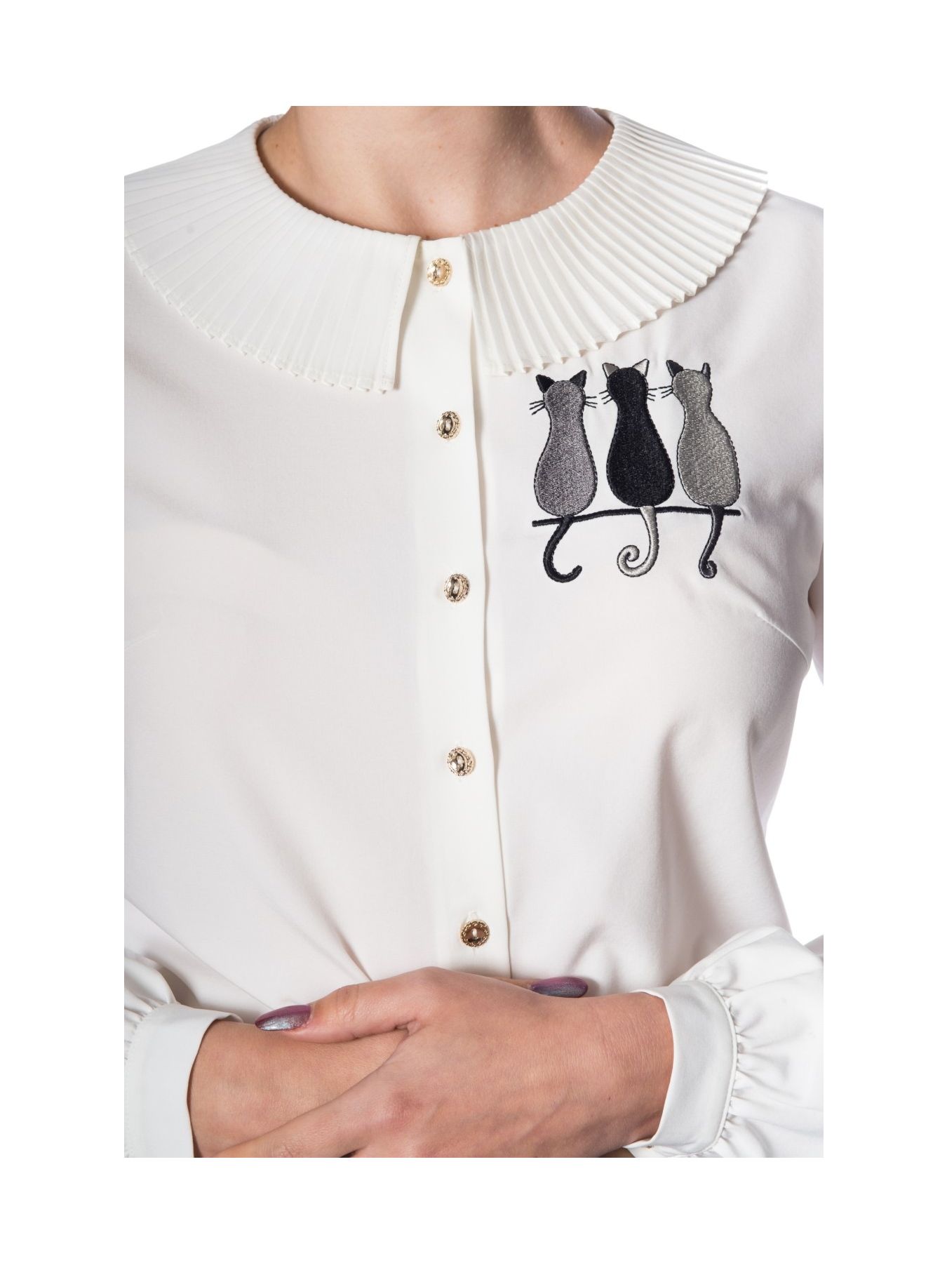 Banned Retro 1950 s Creative Cat Vintage Pleated Peter Pan Collar Blouse White